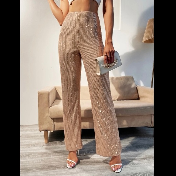 COPY - SHEIN High Waisted Sequin Flare Leg Pants - Picture 6 of 7